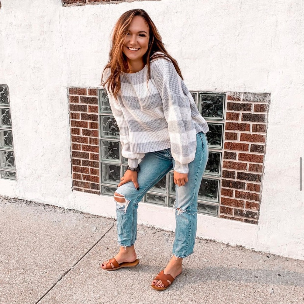 Gray and White Horizontal Striped Sweater